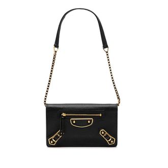 Balenciaga Pre-owned Balenciaga Chevre Motocross Metallic Edge Trifold Wallet on Chain Ladies 489874 1000 A