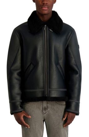 Karl Lagerfeld Faux Leather & Faux Shearling Jacket in Black at Nordstrom, Size X-Large