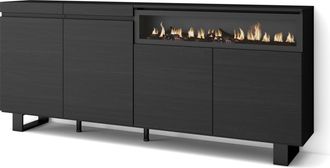 Skraut Home Aparadores Para Sal&oacute;n, Gran Capacidad De Almacenaje, 200x87x35cm, 4 Puertas, Chimenea El&eacute;ctrica, Dise&ntilde;o Industrial, Estilo Moderno, Negro - Skraut Hom
