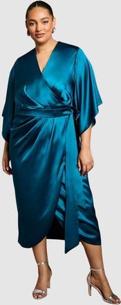 Coast Plus Satin Wrap Midi Dress in Teal at Nordstrom, Size 14