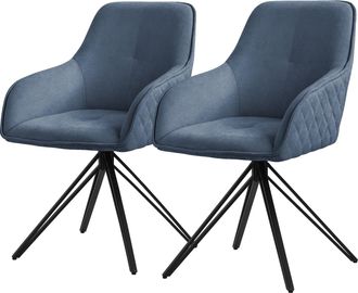 ML Design Ml-design - 2x Sillas De Comedor Giratoria Con Respaldo Y Reposabrazos Asientos Azul De Tela Tejida Tapizado Con Patas De Metal Sill&oacute;n Dise&ntilde;o Ergon&oacute;mi