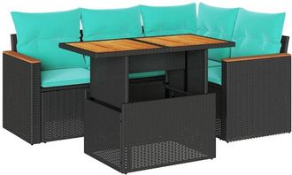 vidaXL Set De Muebles De Jard&iacute;n 5 Pzas Y Cojines Rat&aacute;n Sint&eacute;tico Negro Vidaxl
