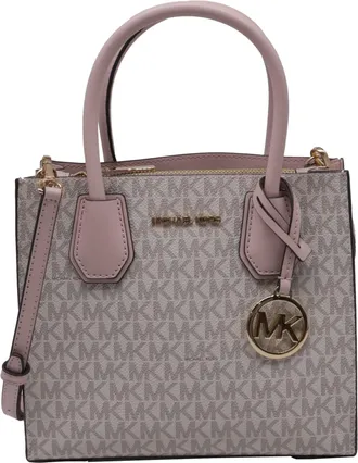 Michael Kors Mercer Medium Signature Logo Crossbody Bag in Pink Coated Canvas