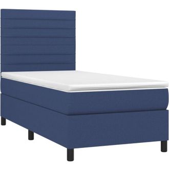 vidaXL Cama Box Spring Colch&oacute;n Y Luces Led Tela Azul 80x200 Cm Vidaxl