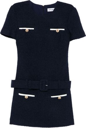 Self Portrait Abito corto in tweed con cintura - Blu
