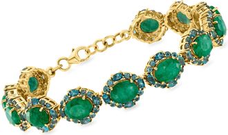 Ross-Simons Emerald and London Blue Topaz Bracelet in 18kt Gold Over Sterling
