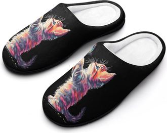 Generic Cute Cat Playing Butterflies Womens Slippers Warm House Slippers Indoor House Shoes with Anti-Skid Rubber Sole