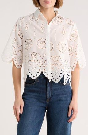 Forgotten Grace Eyelet Button Front Top in White at Nordstrom Rack, Size X-Large