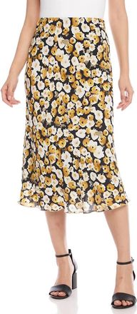 Karen Kane Gia Floral Midi Skirt In Gold, White, Black