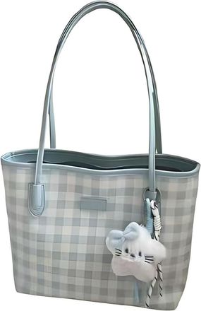 Generic Womens Lattice PU Shoulder Bag with Zipper Closure, Hobo Tote Bag with Cute Pendant, Comfortable Double Shoulder Straps Design, Applies to Daily Use (