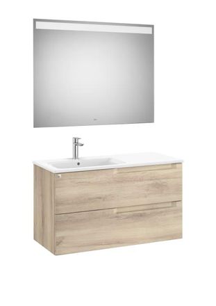 Roca Mueble Lavabo Izquierda 1000mm Aleyda 2 Cajones + Espejo Beige Madera