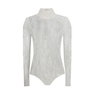 Balmain Sheer Lace High Neck Bodysuit