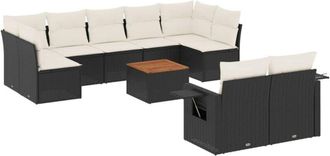 vidaXL Set De Sof&aacute;s De Jard&iacute;n 10 Pzas Cojines Rat&aacute;n Sint&eacute;tico Negro Vidaxl