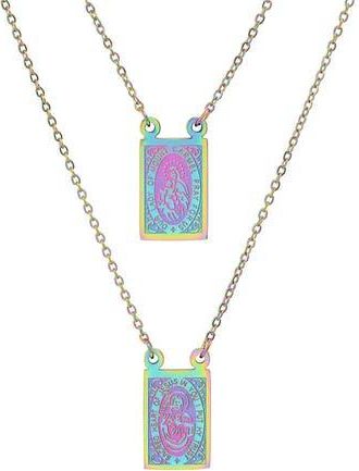 Steeltime Mens Multicolor Stainless Steel Saint Tag Double Pendant Necklace in Turquoise Multi at Nordstrom Rack