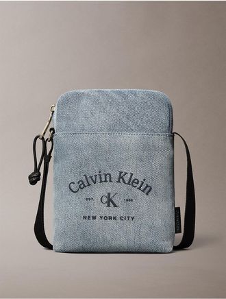 Calvin Klein Mens Arch Logo Denim Reporter Bag - Blue