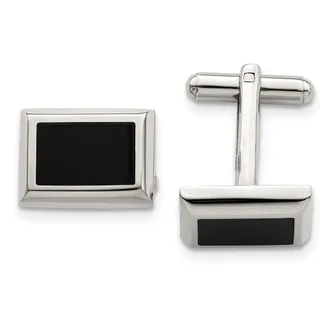 Diamond2Deal Stainless Steel Polished Black IP-plated Rectangle Cufflinks