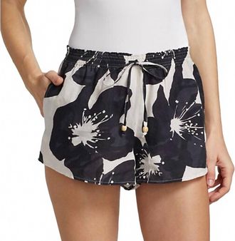 Something Navy Floral Drawstring Shorts In Black/white