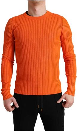 Dolce & Gabbana Pullover Trui - Heren - Ronde hals truien - Oranje - M - Katoen - Truien & Vesten