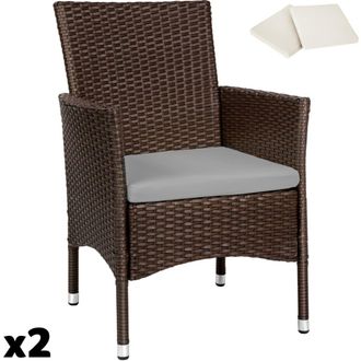 TecTake 2 sillas de rat&aacute;n + 4 fundas, 59 x 57 x 85 cm, marr&oacute;n/beige