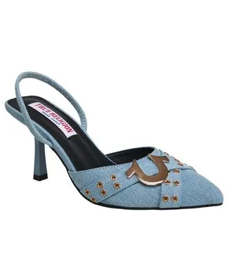 True Religion Sade Metal Buckle Logo Heel in Blue at Nordstrom, Size 10