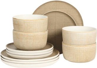 Gibson Home Milano Lines 12-Piece Reactive Glaze Stoneware Dinnerware Set in Light Brown at Nordstrom