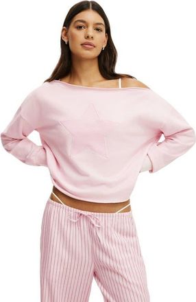 Cotton On Womens Off The Shoulder Fleece Jumper in Pink Kiss Star at Nordstrom, Size Xx-Small