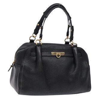 Ferragamo Gancini Handbag Leather Black Leather Handbag (Pre-Owned)