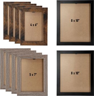 MegaChef 10 Piece Assorted Wood Picture Frame Set in Black and Brown