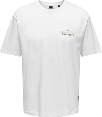 Only & Sons T-Shirt ONLY & SONS ONSKEANE RLX SS PRINT TEE NOOS, Herren, Gr. S, weiss (hellwei&szlig; print:cancun), Jersey, Obermaterial: 100% Baumwolle, bedruckt, rela