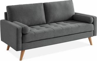 Sweeek Sofá estilo escandinavo en tela lisa, 3 plazas, gris oscuro