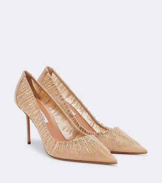 Aquazzura Soft Sky embellished tulle and satin pumps