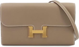 Herm&egrave;s Etoupe Gray Evercalf Leather Long Wallet (Bi-Fold) (Pre-Owned)