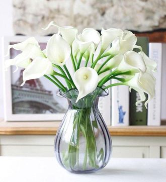 OEM Dailygoods - Flores De Cala (10 Unidades) - Flores Artificiales Para Interiores - Decoraci&oacute;n De Bodas - Ramo Artificial - Seda - 33 Cm De Altura