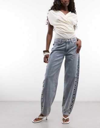 Liquor & Poker Jeans dritti lavaggio sporco con occhielli-Multi