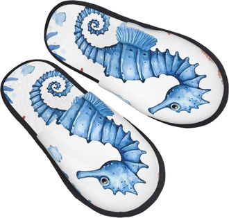 Generic Slipper Watercolor Ocean Sea Horse Sea Starfish Warm Camping Slippers Unisex Cotton Slipper For Indoor Room Bedroom M