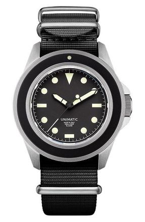 Unimatic U1 Classic NATO Strap Watch, 41.5mm in Black Steel at Nordstrom