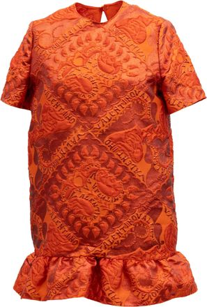 Valentino Garavani Orange Short Sleeve Ruffle Hem Womens Dress