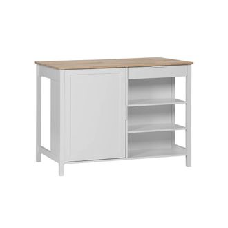 Sweeek Isla de cocina con 5 estantes, 1 puerta, y 1 caj&oacute;n, blanco