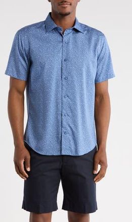 David Donahue Casual Short Sleeve Button-Up Shirt in Navy/Sky at Nordstrom Rack, Size Xx-Large