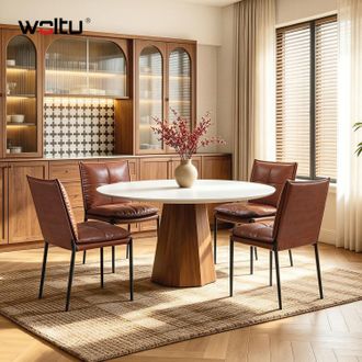 Woltu Woltu Juego De 4 Sillas Acolchadas Para Comedor/cocina - Respaldo Alto, Acolchado De Doble Capa, Patas De Metal, Estilo Moderno, Piel Sint&eacute;tica Marr&oacute;n