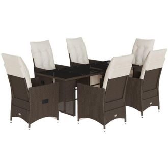 vidaXL Set De Mesa Y Sillas Jard&iacute;n 7 Pzas Con Cojines Rat&aacute;n Pe Marr&oacute;n Vidaxl
