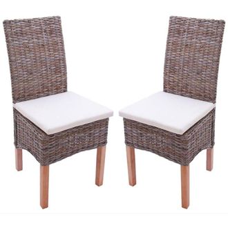 Hhg non utilizzato] Set 2x sedie rattan kubu eleganti soggiorno sala pranzo M44 97x47x52cm con cuscini