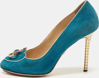 Charlotte Olympia Blue Suede Platform Pumps