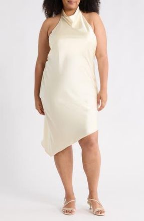 Renee C Halter Neck Asymmetric Satin Dress in Light Butter at Nordstrom Rack, Size 2X