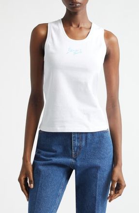Balmain Paris Jersey Tank in White/Pale Green at Nordstrom, Size X-Small