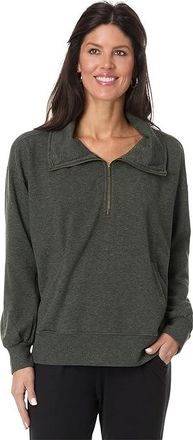 Mod-o-doc Long Sleeve Zipped-Up Collar Sweatshirt Womens Sweater Heather Everglade : LG (US 12-14), Polyester/Rayon/Spandex
