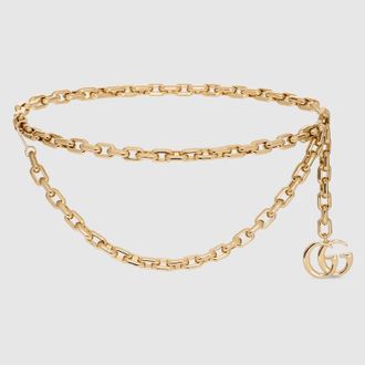 Gucci Double Chain Belt With Charm, Gold, Metal