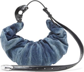 Diesel Grab-D-Small scrunched hobo bag in treated denim - Shoulder Bags - Woman - Blue