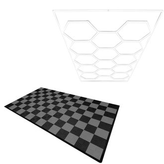 MonsterShop Hexagon LED Light & Vented Garage Floor Tiles With Edges - 60 Black &