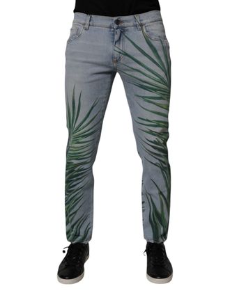 Dolce & Gabbana Light Blue Leaf Cotton Classic Men Denim Jeans Elastane Clothing